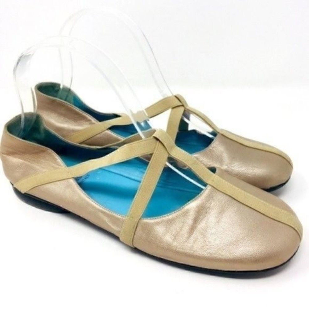 Thierry Rabotin womans ballet flats metallic gold leather 37.5 BoxK